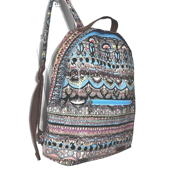 Sakroots Rockaway Backpack Aqua One World Peace Print Coated Canvas Boho Bag - Picture 5 of 16
